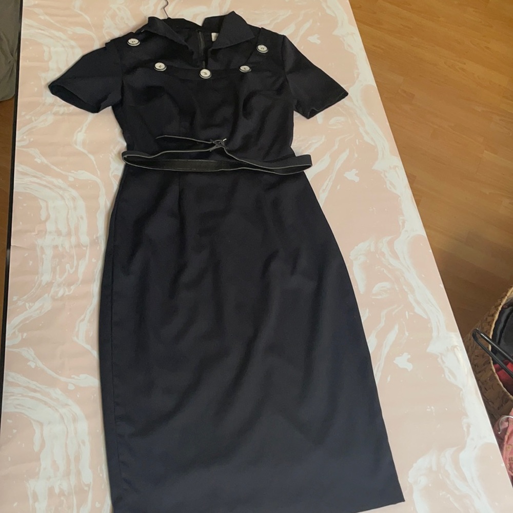 Bettie page sailor dress size small navy blue with belt pin up